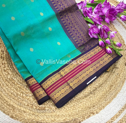 Pure Korvai Silk Cotton Saree - Turquoise Blue with Purple - VVKSC004