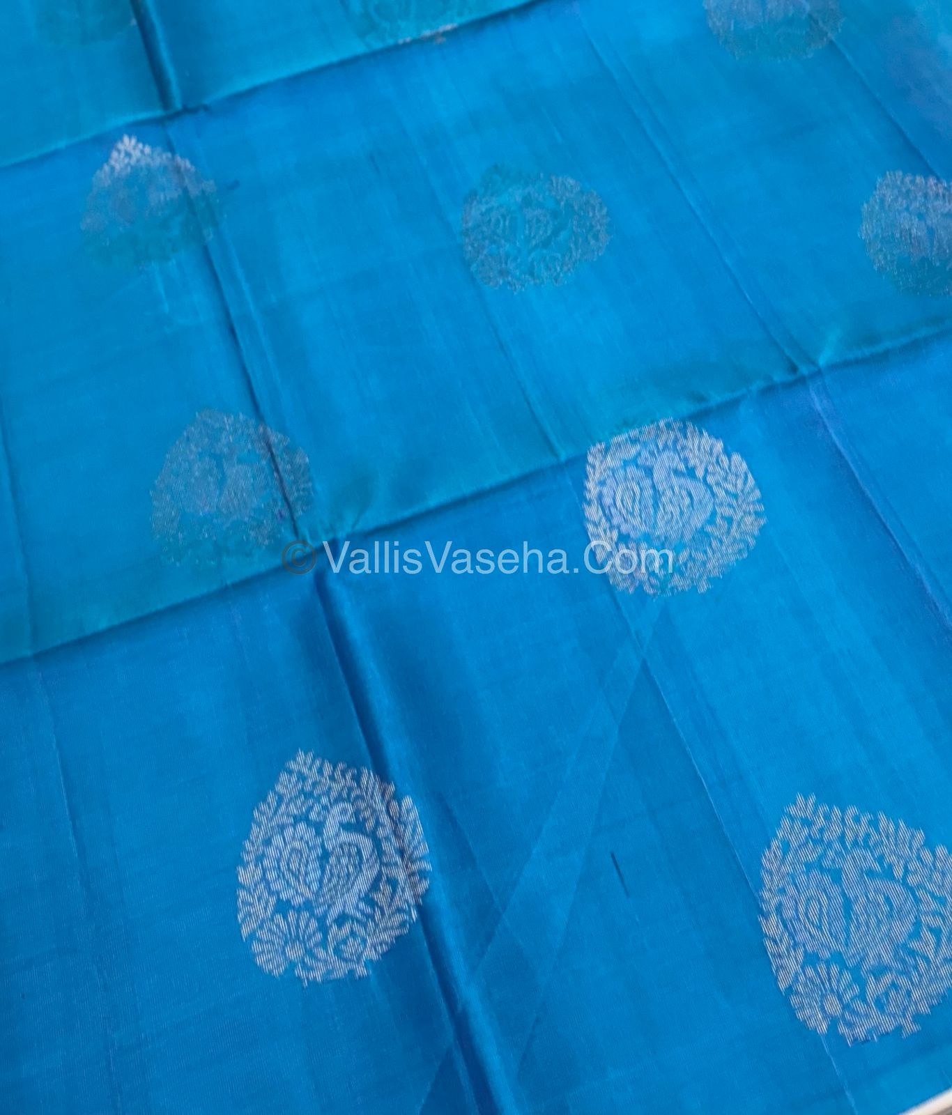 Pure Soft Silk Saree - Border Less - Blue With Peachish Orange Shade - VVPSS052