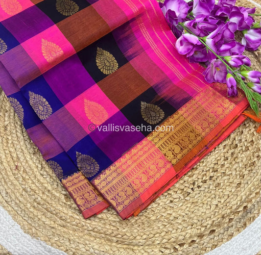 Pure Silk Cotton Saree - Pazhum Pazhamum Checks Design - VVPPSC01