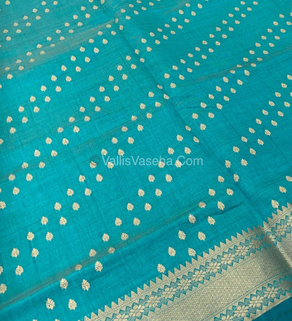 Semi Tussar Silk - Grand Pallu  - Blue Shade - VVSTS017