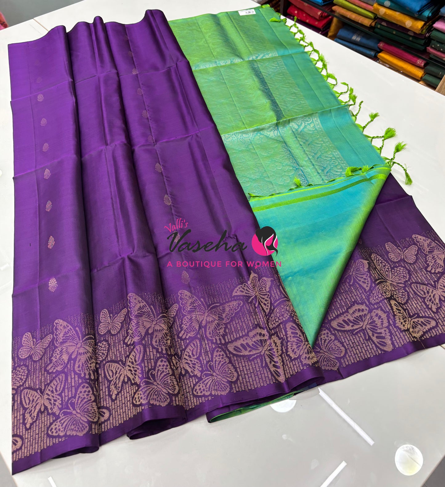 Pure Soft Silk Saree  - Purple With Green - VVPSS094