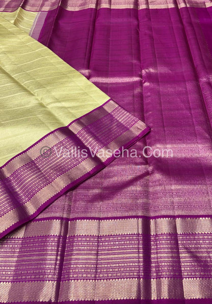 Pure Vintage Korvai Kanchipuram Bridal Silk Saree - Light Yellow & Purplish Pink Combo - VVPS033