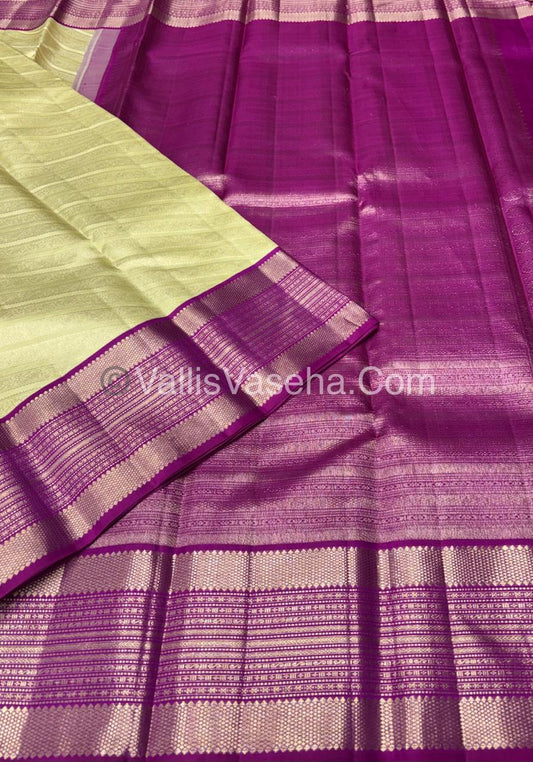 Pure Vintage Korvai Kanchipuram Bridal Silk Saree - Light Yellow & Purplish Pink Combo - VVPS033
