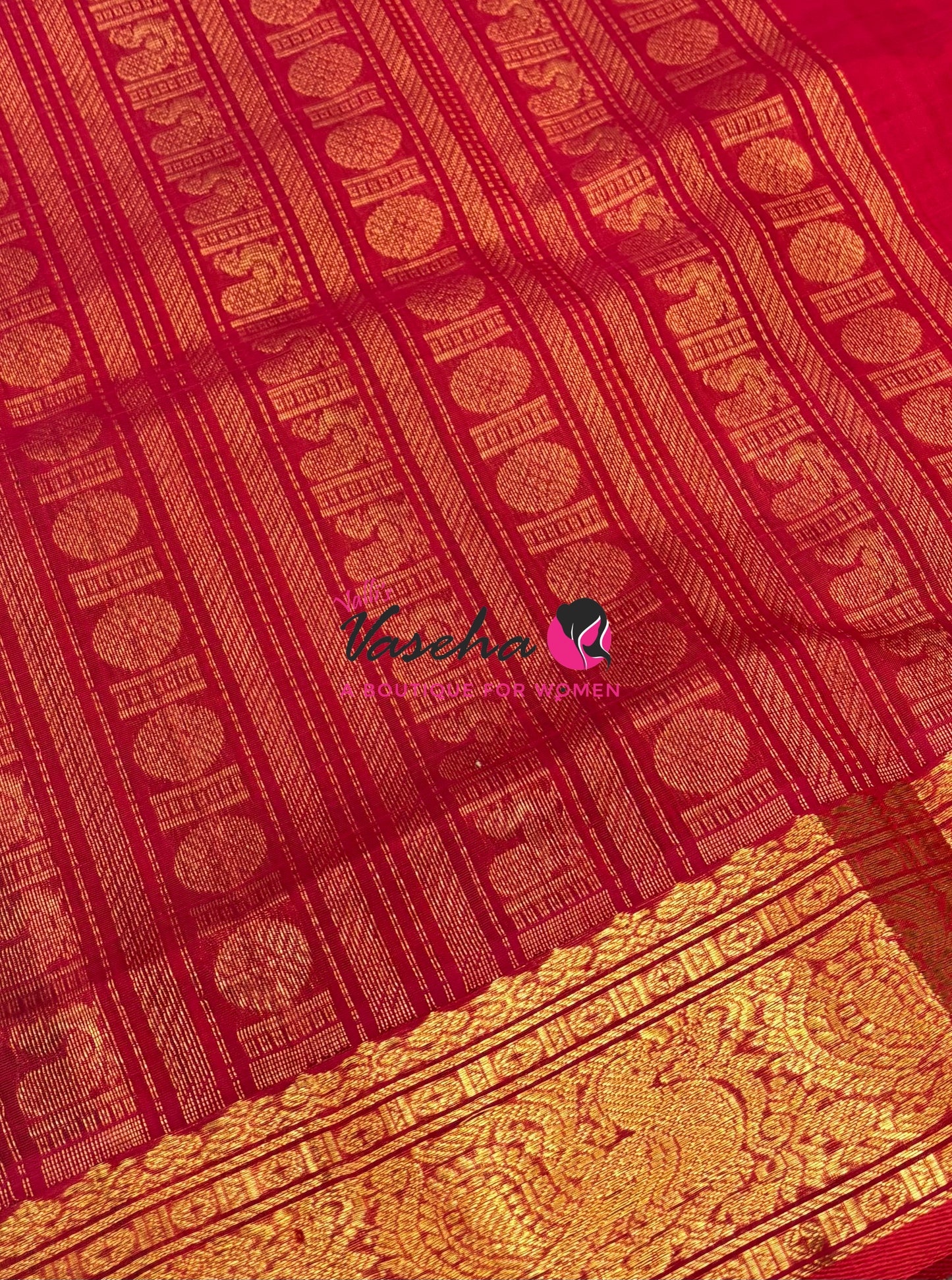 Pure Silk Cotton Saree -  Green With Red - Lakshadeepam Design - VVPLD001