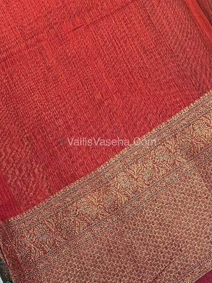 Bamboo Silk Saree - Green with Red Shade - VVBSS008
