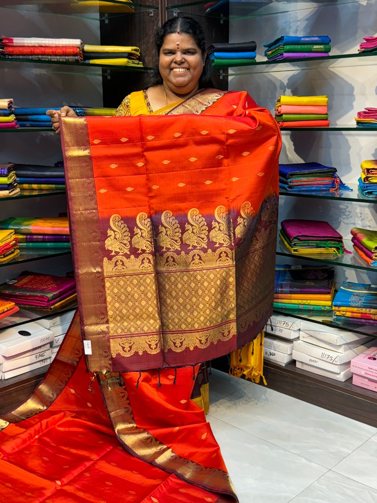 Pure Soft Silk Saree - Rust(Orange) with Brownish Merun Combo - VVPSS015