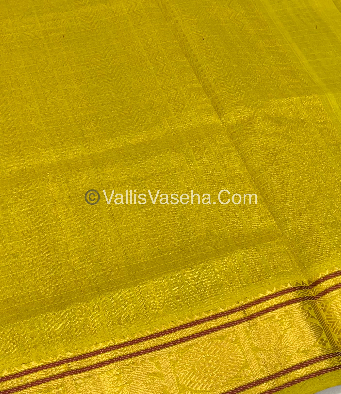 Pure Silk Cotton Saree - Brown With Lemon Yellow Shade - Lakshadeepam Design - VVPLD001