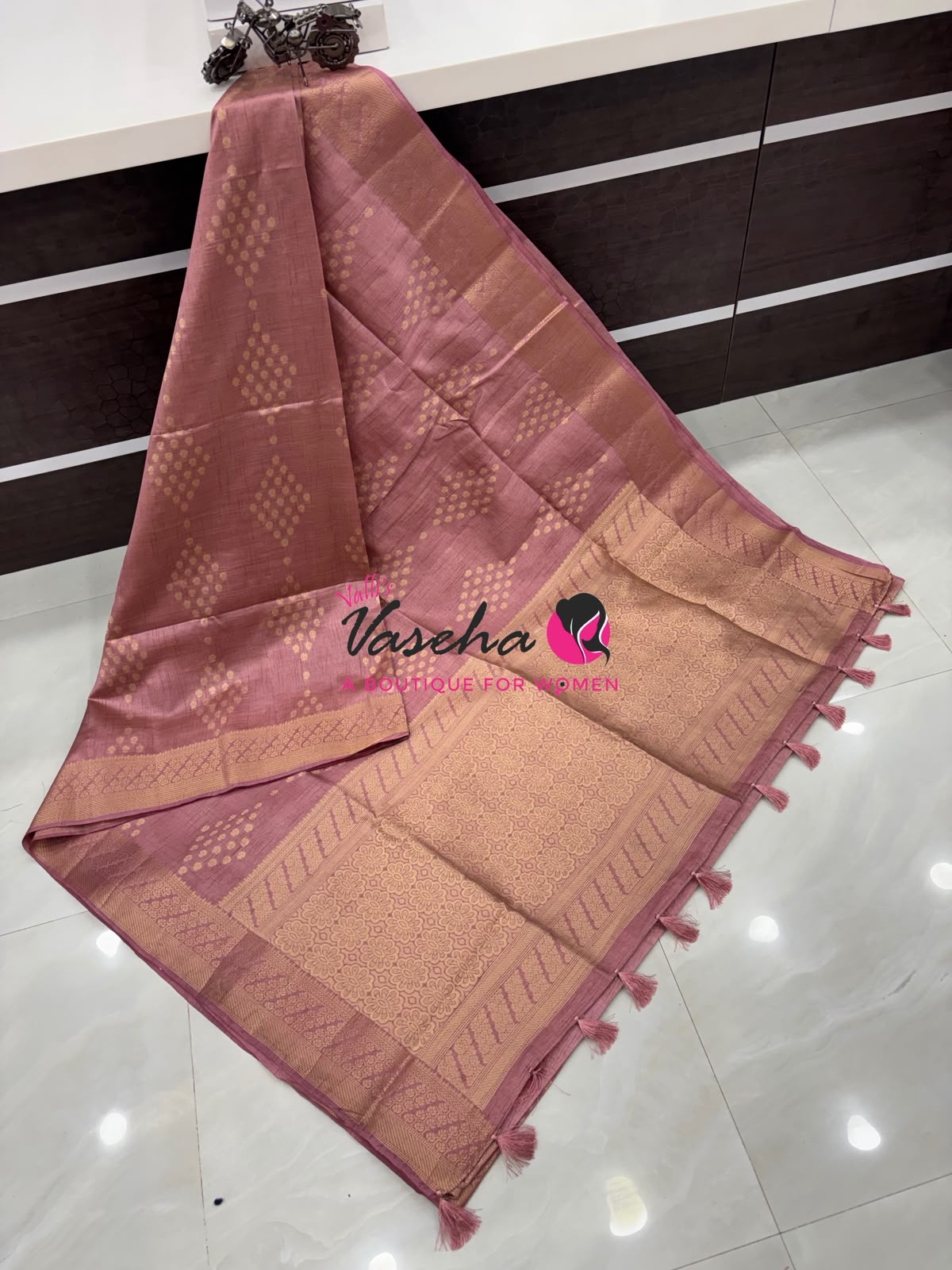 Semi Tussar Silk - Grand Pallu  - Onion Pink Shade - VVSTS071