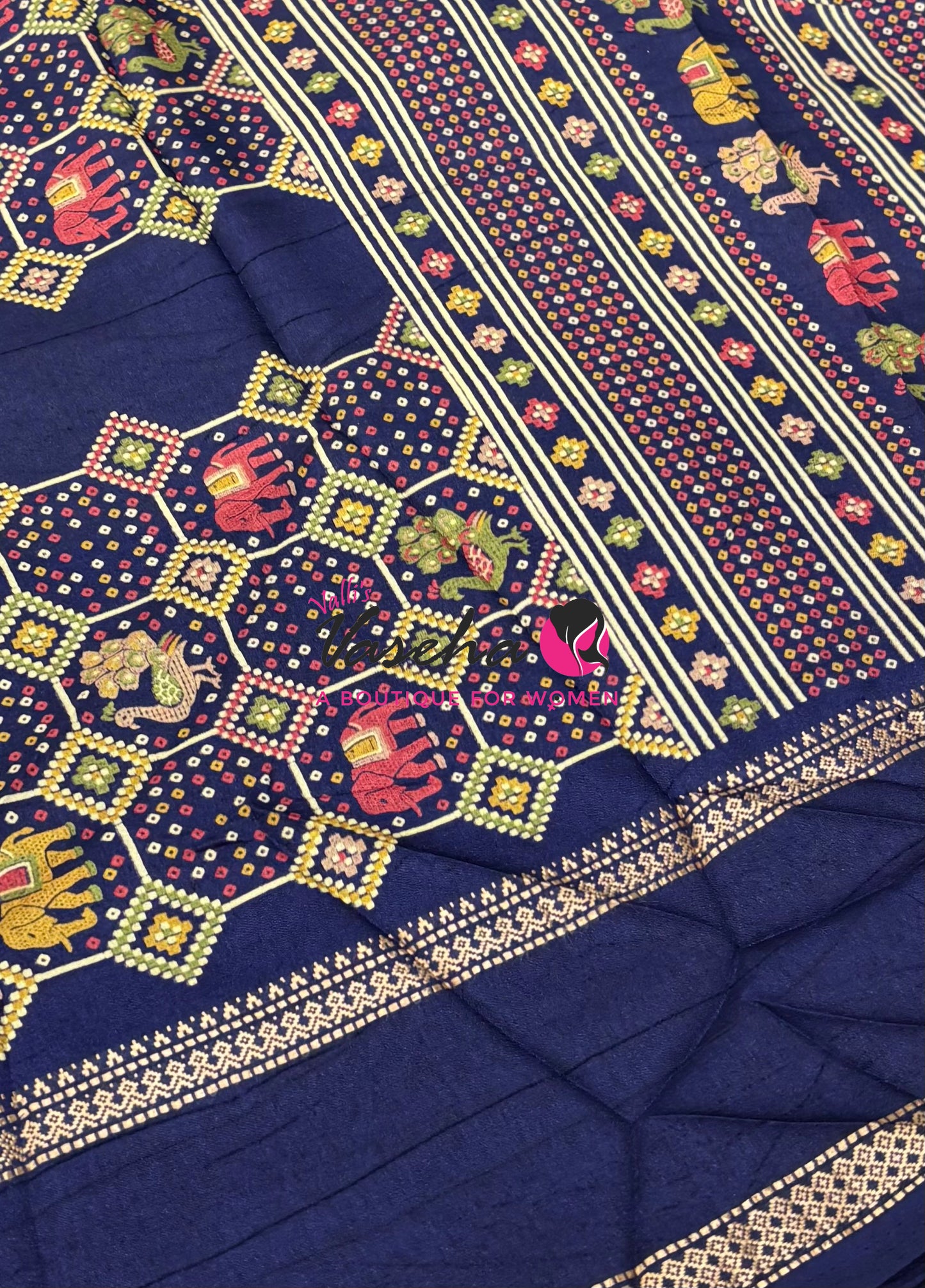 Casual Wear - Semi Printed Silk - Fancy Mixed Variety - Navy Blue   - VVFMC008