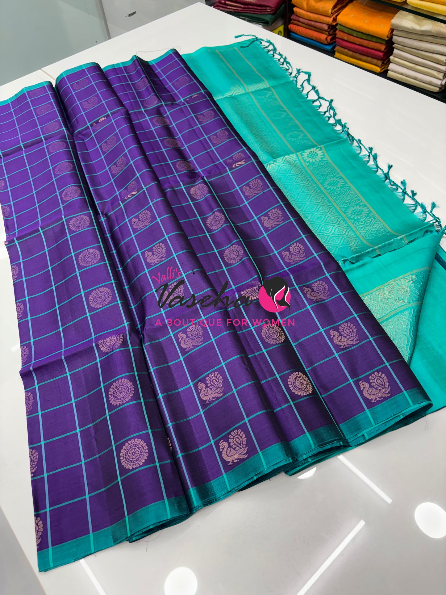 Pure Soft Silk Saree - Purple  & Blue Combo - 3 - VVPSS055