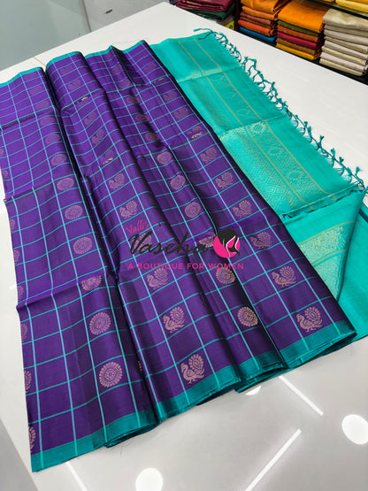 Pure Soft Silk Saree - Purple  & Blue Combo - 3 - VVPSS055