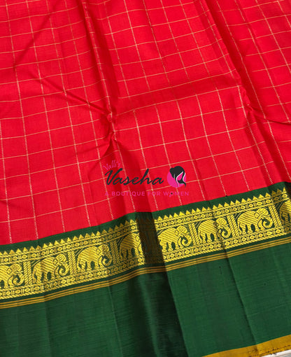 Pure Vintage Korvai Kanchipuram Silk Saree - Red & Green Combo - VVPS046