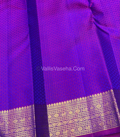 Pure Kanchipuram Bridal Silk Saree - Embossed Design - Peacock Blue With Purple Shade  - VVPS023