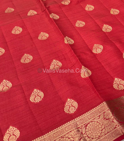 Semi Tussar Silk - Grand Pallu  - Red Shade - VVSTS029