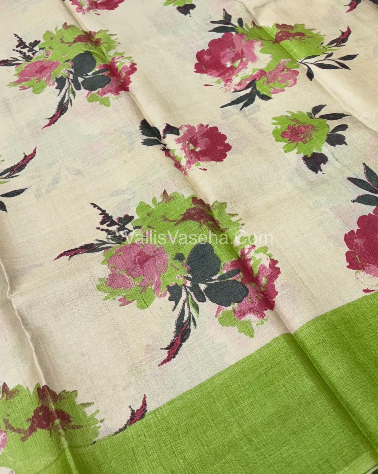 Pure Tussar Silk  - Cream With Pista Green Shade -  VVPTS001