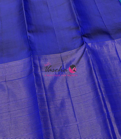 Pure Kanchipuram Silk Saree - Peacock Blue With Blue - VVPS052