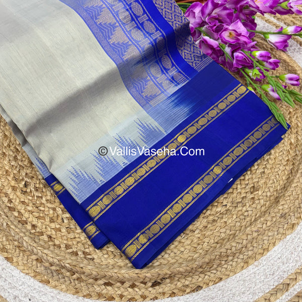 Pure Korvai Silk Cotton  - Retta Petta Border - Grey  & Blue - VVKSC037