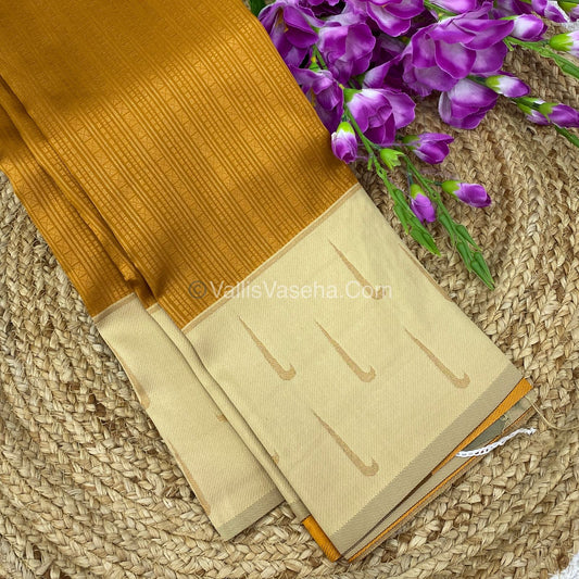 Kanchi Semi Silk - Yellow with Cream Blue VVKSS001