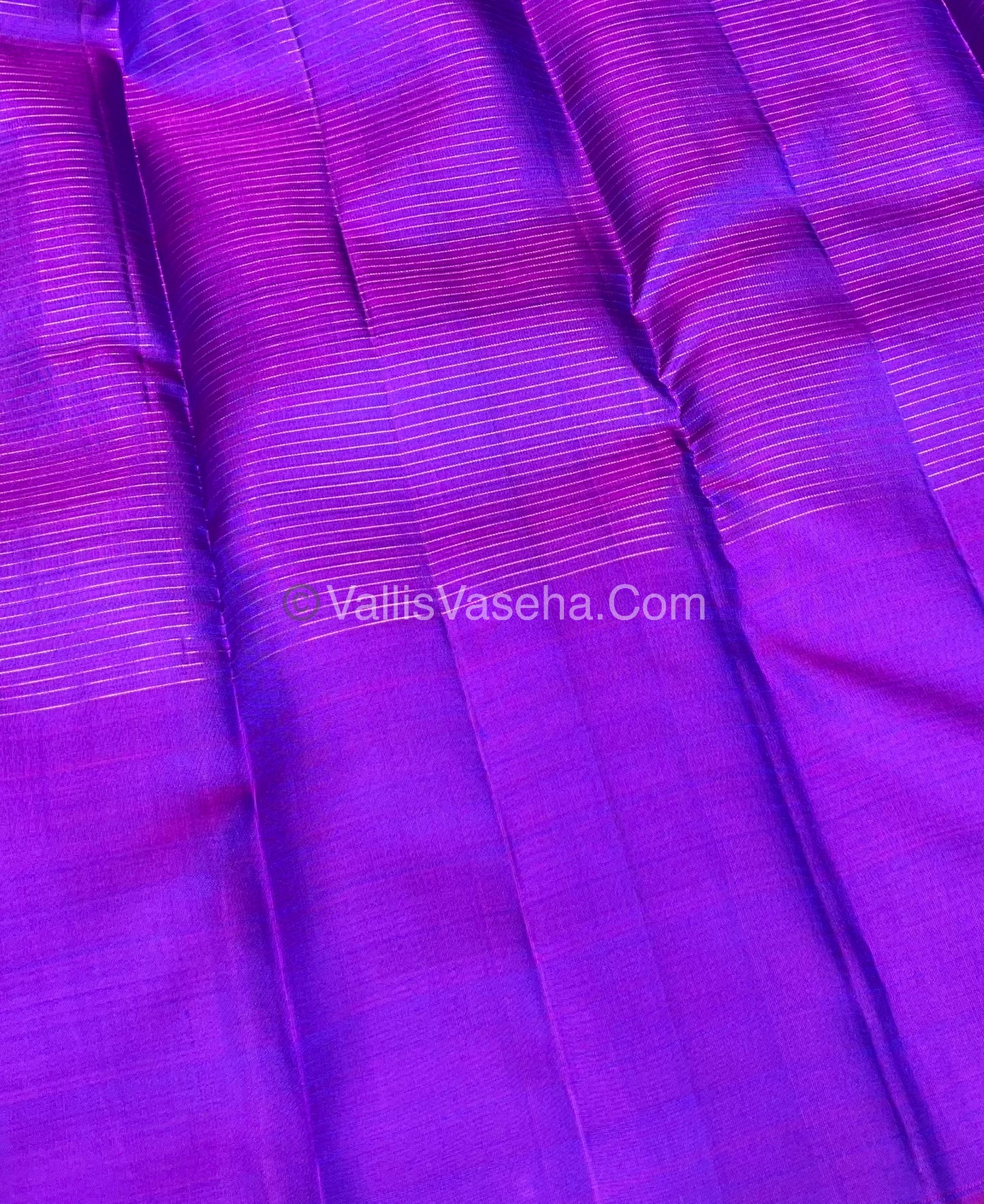 Pure Kanchipuram Silk Saree - Dual Tone Peacock Blue & Purple Shade  - VVPS024