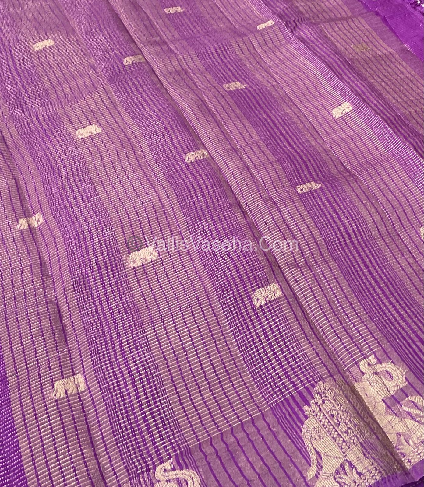 Semi Tussar Silk - Vairavoosi & Elephant Design - Light Lavendar Purple shade-VVSTS019