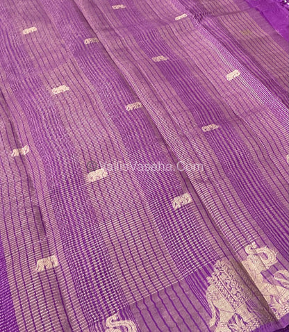 Semi Tussar Silk - Vairavoosi & Elephant Design - Light Lavendar Purple shade-VVSTS019