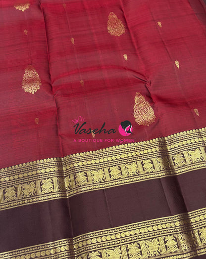 Pure Kanchipuram Silk Saree - Maroon & Wine Brown Combo - VVPS034