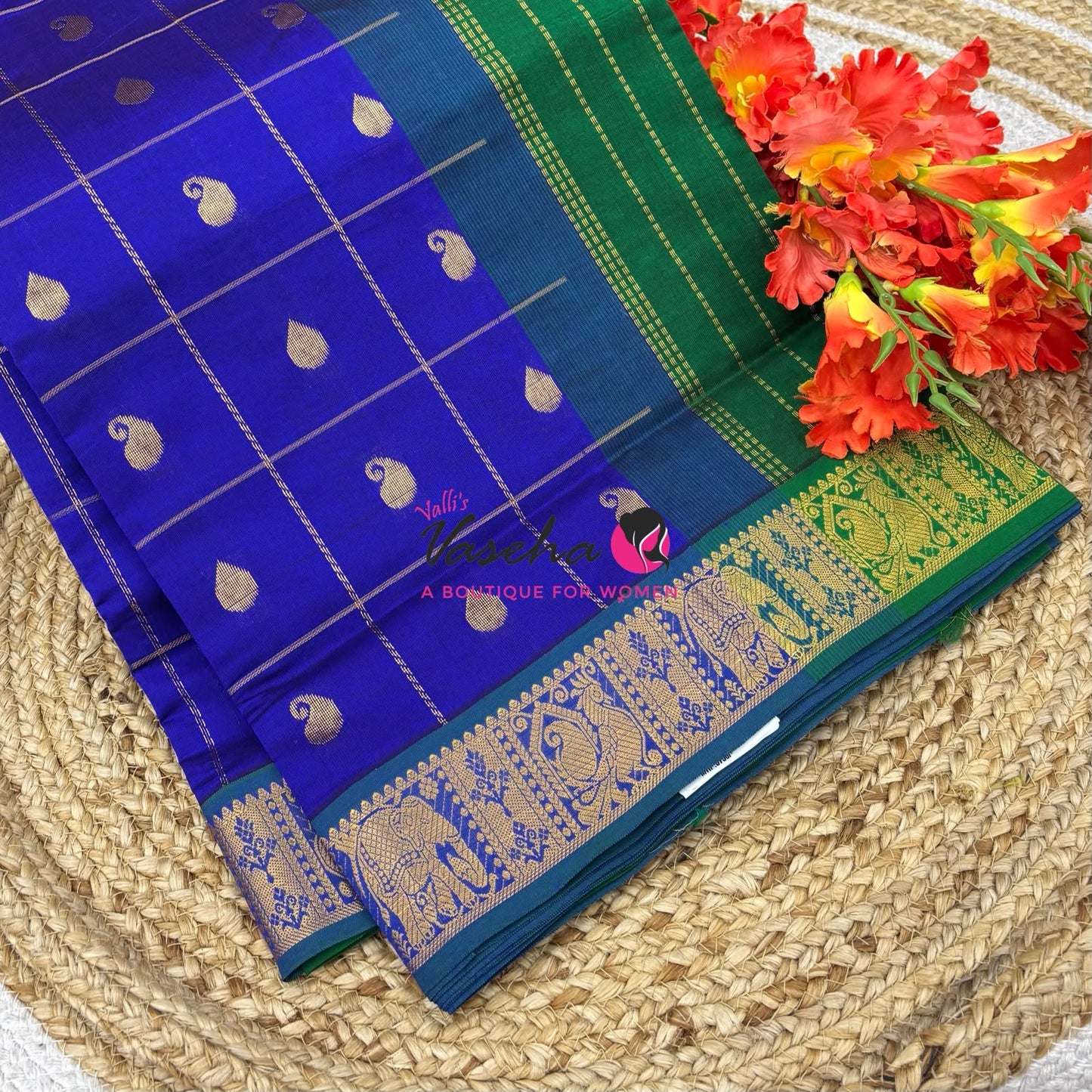 Semi Silk Cotton Saree - Checked Pattern with Butta  - VVSSC013