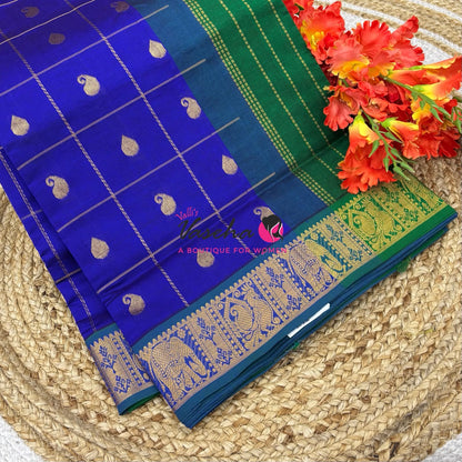 Semi Silk Cotton Saree - Checked Pattern with Butta  - VVSSC013