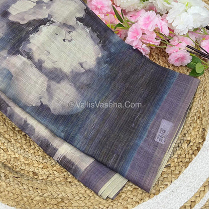 Tissue Linen Saree - Cloud Design - Light Purple Shade - VVTLS002