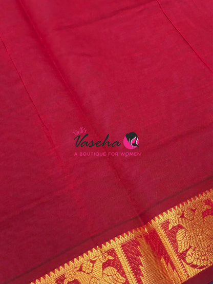 Semi Silk Cotton Saree - Small Zari Butta  - Retta Mayil Border- VVSSC015