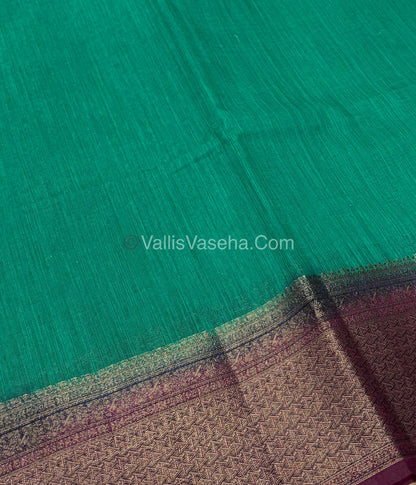 Bamboo Silk Saree - Green With Wine Shade - VVBSS004
