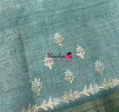 Linen Tissue Saree -  Blue Shade - VVLTS005