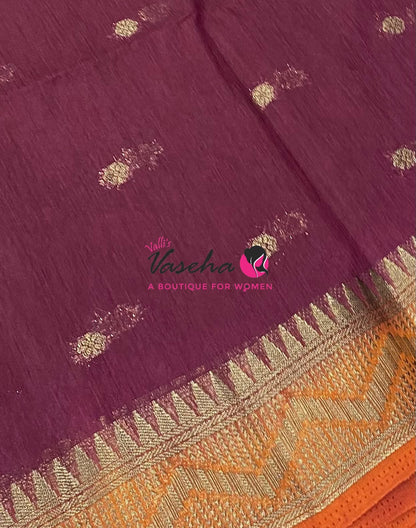 Semi Jute Silk Saree - Wine With Orange Shade- VVSJS002