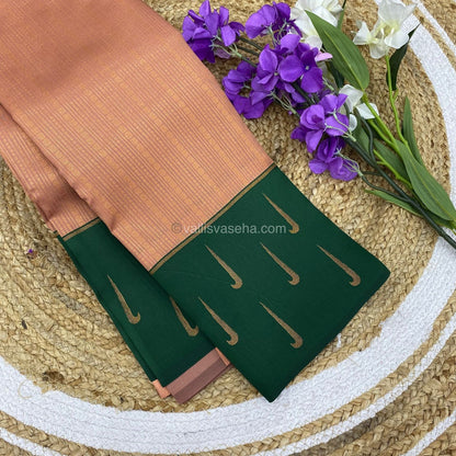 Kanchi Semi Silk - Peach with Green - VVKSS001