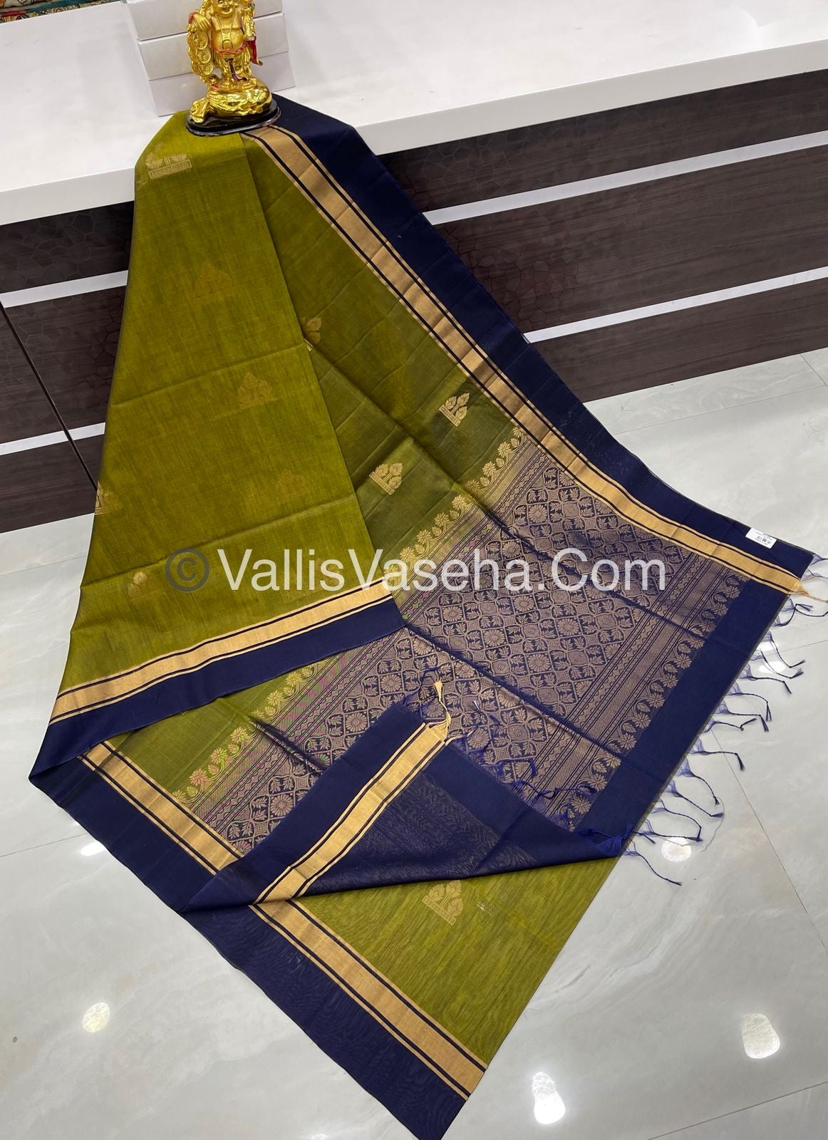 Kora Silk Saree - SICO -  Green With Blue Shade  - VVKS002