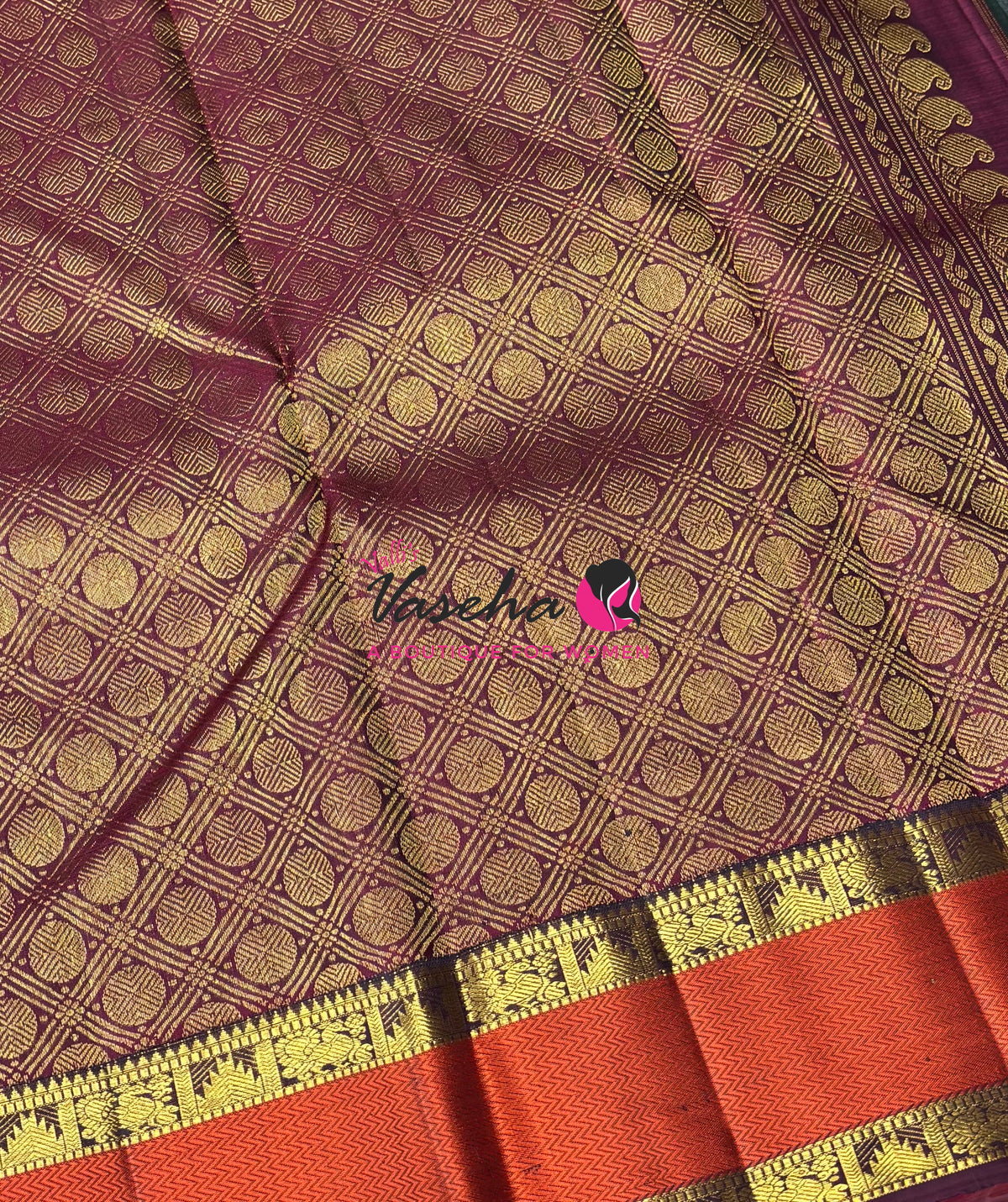 Pure Vintage Korvai Kanchipuram Silk Saree - Green & Maroon Combo - VVPS038
