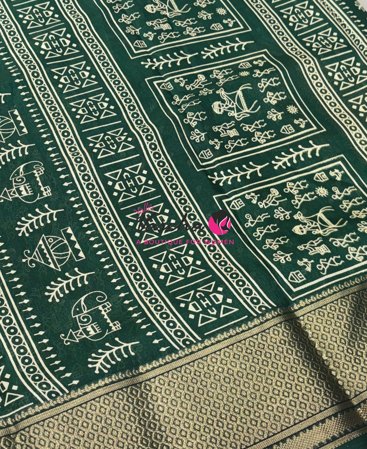 Semi Binny Silk - Varli Design - Green Shade  - VVSBS010