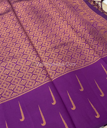 Kanchi Semi Silk With Tassels - Creamish Grey with Purple - VVKSS004