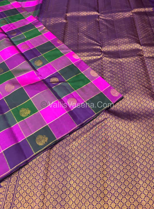 Pure Kanchipuram Silk Saree - Pazhum Pazhamum Checks - VVPS017