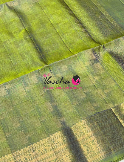 Pure Soft Silk Saree - Kanchi Border - Lemon Green Combo - VVPSS046