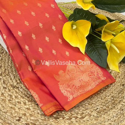Semi Soft Silk - Peacock & Mango Butta Border - Peachish Orange Shade -VVSSS015