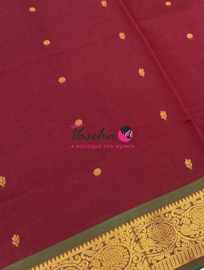 Semi Silk Cotton Saree - Small Round with Zari Butta  -  VVSSC014