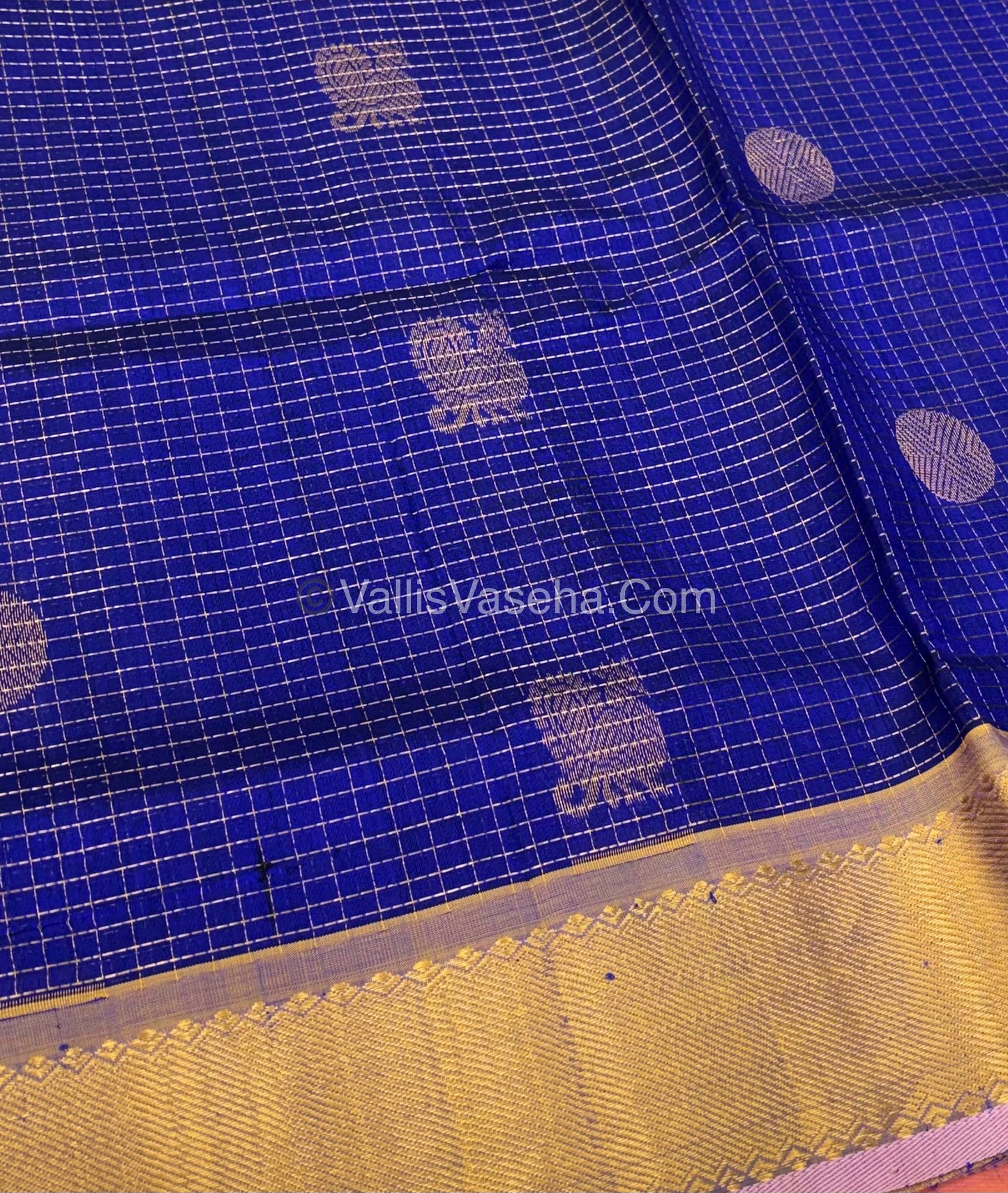 Pure Silk Cotton Saree - Mayil & Chakkaram Design - Blue With Pink Shade - VVMC002