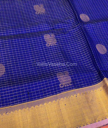 Pure Silk Cotton Saree - Mayil & Chakkaram Design - Blue With Pink Shade - VVMC002