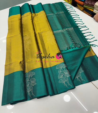 Pure Soft Silk Saree - Lemon Green With Green - VVPSS072