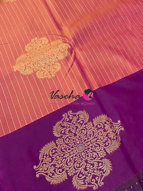 Semi Soft Silk - Peachish Pink With Purple Combo -VVSSS039
