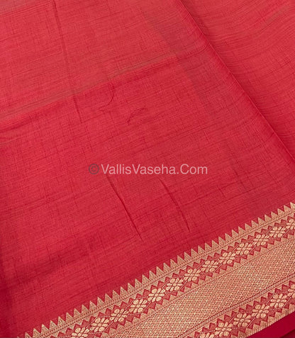 Semi Tussar Silk - Grand Pallu  - Red Shade - VVSTS017