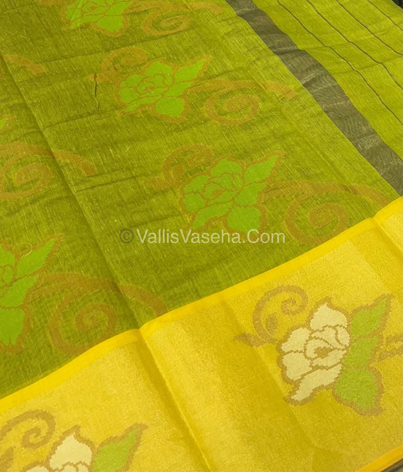 Banarasi Pochampally Weaving Semi Soft Cotton Saree - Black with Green - VVBPS001
