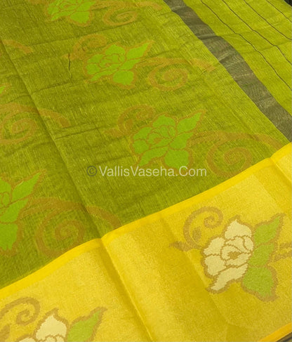 Banarasi Pochampally Weaving Semi Soft Cotton Saree - Black with Green - VVBPS001