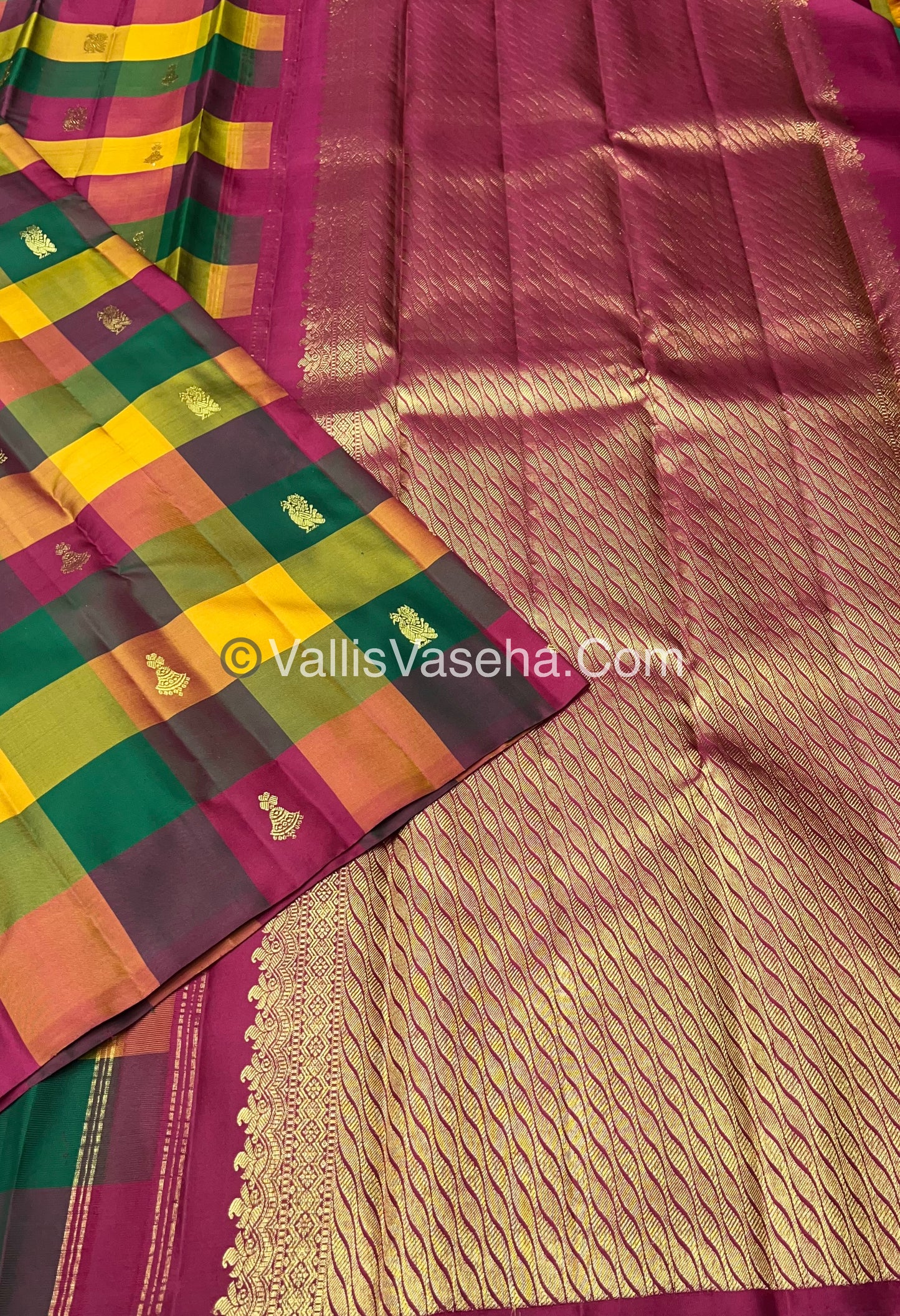 Pure Kanchipuram Silk Saree - Pazhum Pazhamum Checks - VVPS017